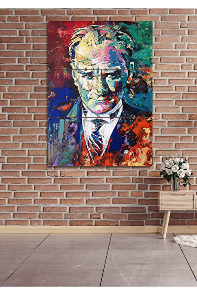 NT Handmade 3 Parça Yağlı Boya Görünümlü Atatürk Duvar Dekoru Salon Oturma Ya...
