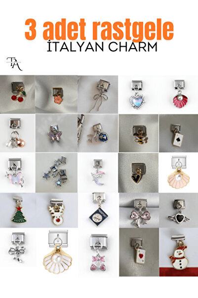 Toplu Aksesuar Rastgele 3 Adet Çicek Fiyonk Unicorn Kalp Ağaç Kedi Panda Figürlü Çelik Sallantılı Italyan Charm
