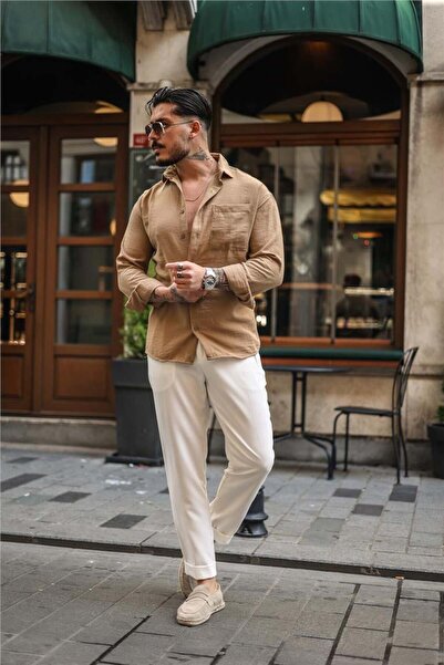 OUTFİT MAN Men's Basic Oversize Shirt Mink