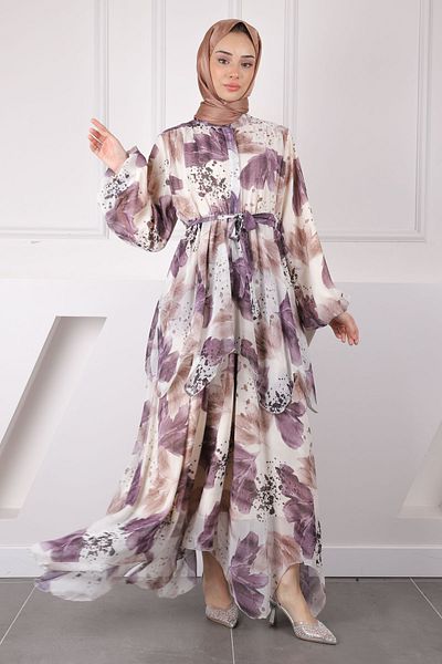 İmajButik Φόρεμα σιφόν με δαμάσκηνο μέση