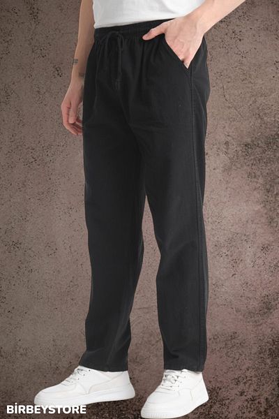 BİRBEYSTORE Καλοκαιρινό λινό παντελόνι Ακατέργαστο υφασμάτινο αθλητικό παντελόνι ελαστική μέση Unisex Άνετη εφαρμογή