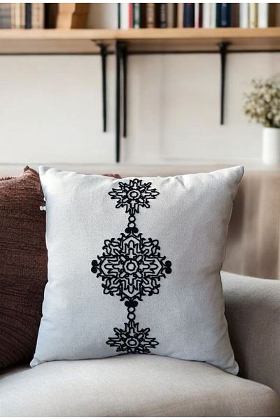Rayda Home Μαύρη Κεντημένη Κάλυμμα Ριχτάρι από Ακατέργαστο Βαμβακερό Λινό 45*45 cm