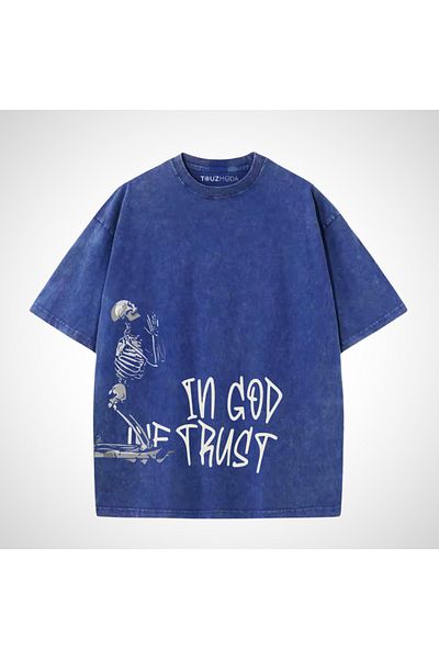 Touz Moda Tricou vintage oversize lavabil In God The Trust