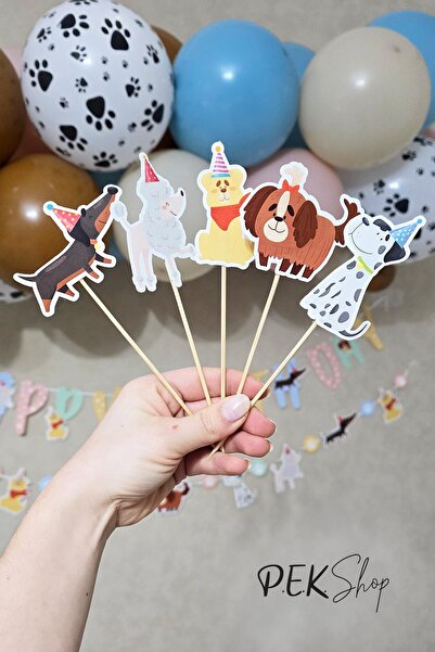PEKSHOP Sevimli Köpekler Tema Kürdan Süsleri Cupcake Süsleri Lüks Büyük Boy 1...