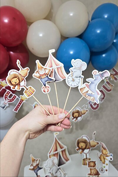 PEKSHOP Sirk Tema Kürdan Süsleri Cupcake Süsleri Lüks Büyük Boy 10lu Paket