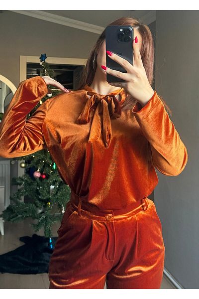 Qenz Belted Orange Velvet Trousers