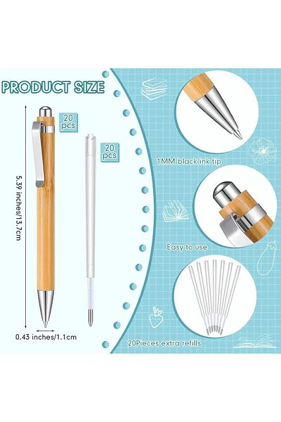 erorex Bamboo Wooden Ballpoint Pen Laser Engraved Diy Pen Natural Wood Bamboo Pen Retractable Wooden Pens