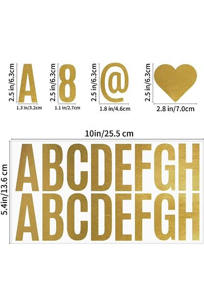 erorex Gold Letter Stickers 6 Sheets Large Letter Stickers 2.5 Inches Alphabet Number Self Adhesive