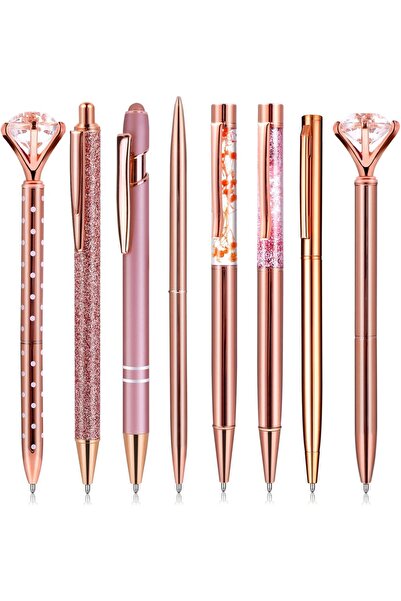 erorex مجموعة أقلام حبر جاف مكونة من 8 قطع باللون الذهبي الوردي، قلم حبر جاف أسود بقطر 1.0 مم، قلم حبر جاف لامع سائل
