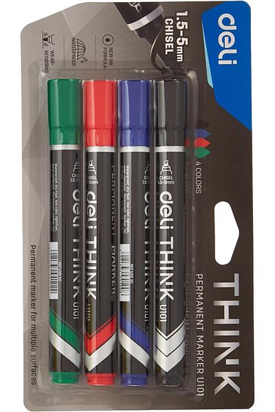 erorex 1.5 5 Mm Think Chisel Tip Permanent Marker Set 4 Pieces Black Blue Red Green Multicolor
