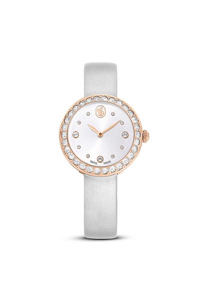 Swarovski Matrix Tennis Saat, Isviçre Üretimi, Deri Kayış, Gri, Pembe Altın R...