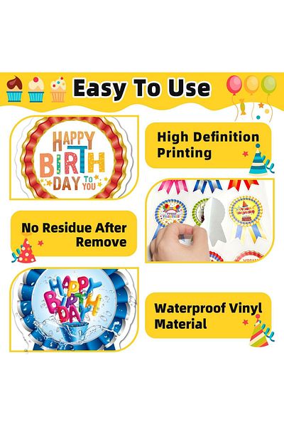 erorex Happy Birthday Stickers For Kids Adults 180 Pcs Large Happy Birthday Adhesive Stickers Party Gifts