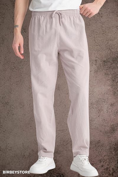 BİRBEYSTORE Καλοκαιρινό λινό παντελόνι Ακατέργαστο υφασμάτινο αθλητικό παντελόνι ελαστική μέση Unisex Άνετη εφαρμογή