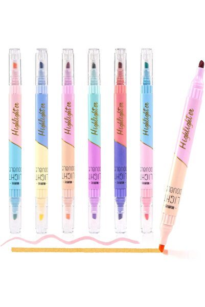 erorex قلم تمييز مزدوج الطرف، 6 قطع، 12 لونًا، قلم تمييز جمالي لتدوين الملاحظات والمخططات