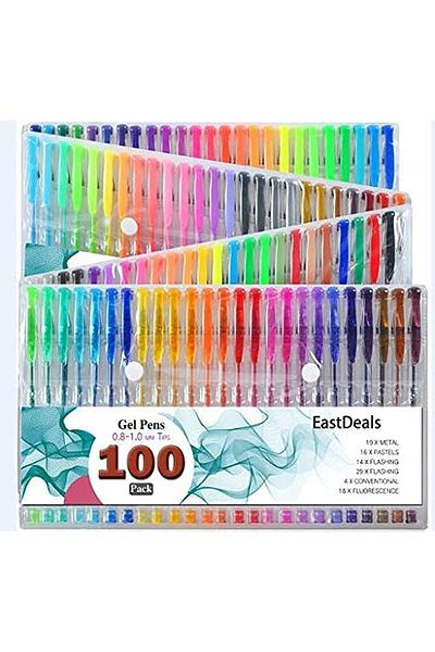 erorex 100 Gel Pen Coloring Set Neon Fluorescent Glitter Metallic Pastel Gel Pens For Kids And Adults No