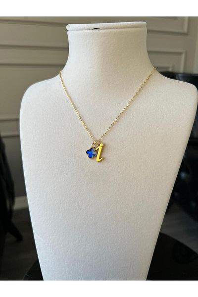Store Letter I Necklace Clover Charm Steel Chain Luck Necklace