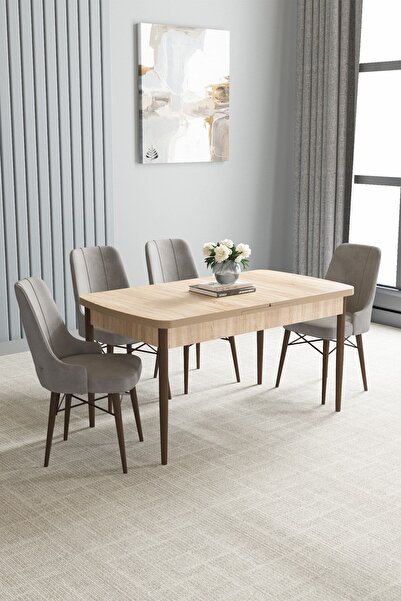 asaella mobilya Jusie Meşe Desen 80x132 Açılabilir Yemek Odası Takımı 4 Adet ...