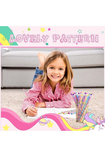 erorex 48 Pieces Unicorn Pencils For Girls Colorful Unicorn Pencils For Girls Kids Pencils With Erasers