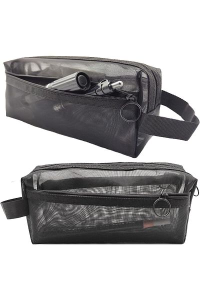 erorex 3 Tier Transparent Mesh Pencil Case With Clear Design Portable Pencil Pouch With Handle And Zipper