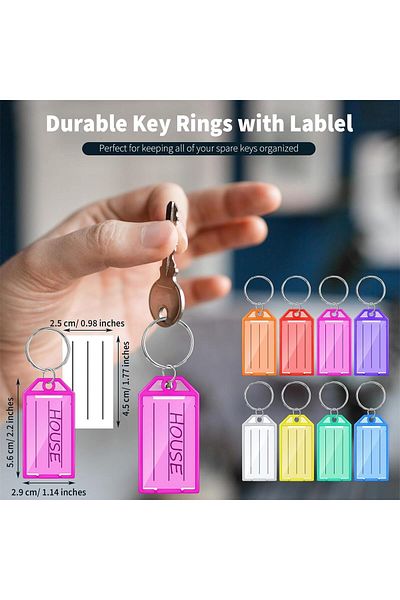erorex Key Tags With Labels 24Pcs Key Rings With Tags Name Tags Plastic Key Labels Key Fobs With Labels Id