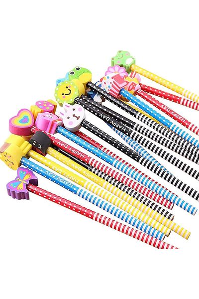 erorex Pencils For Kids 40 Pack Cartoon Animal Pencil With Erasers Toppers Fun Pencils Eraser Eraser