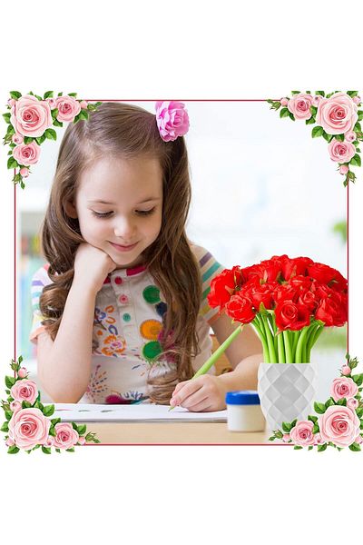erorex أقلام ورد صناعي أقلام زهور هدايا 12 قطعة أقلام حبر أسود إبداعية بكميات كبيرة لحفلات الزفاف وأعياد الميلاد