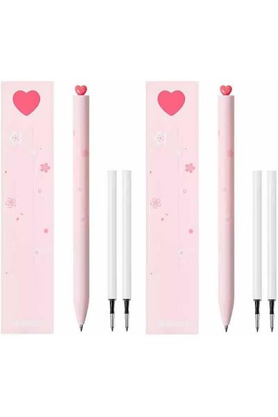 erorex Gel Pens Stationery Pack Of 2 Pieces Heart Pen Set With Extra 4 Black Refills 0.5Mm Fine Point