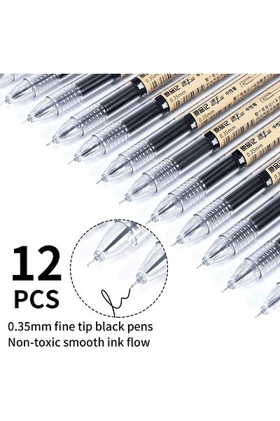 erorex Black Gel Ink Pens 12 Pieces 0.35Mm Extra Fine Point Quick Drying Ballpoint Pens Japanese Style Gel
