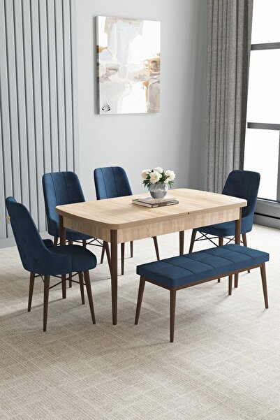 asaella mobilya Jusie Meşe Desen 80x132 Açılabilir Yemek Odası Takımı 4 Sanda...