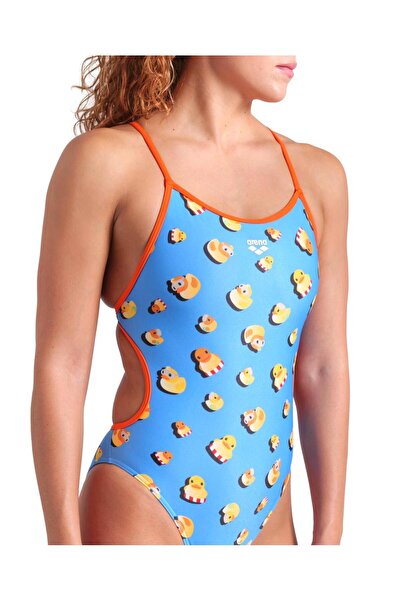 ARENA WOMEN'S ARENA DUCKS SWIMSUIT LACE BACK TURQUOISE MULTI-TEAM ORANGE