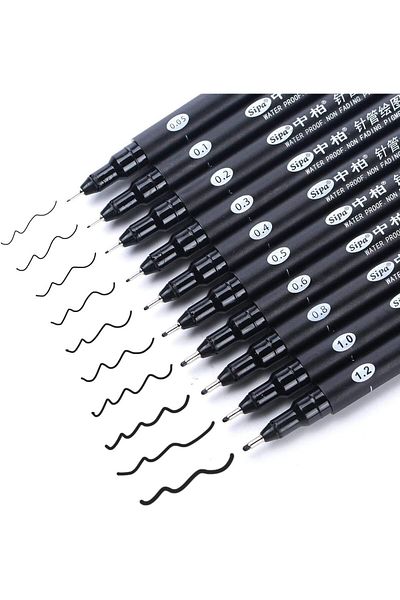 erorex Black Micro Pen Fineliner Fineliner Pen Set 10 Ink Pens Black Drawing Pens Pigment Liner Pens For