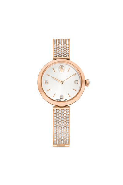 Swarovski Illumina Saat, Isviçre Üretimi, Metal Bileklik, Rose Altın Tonu, Pe...