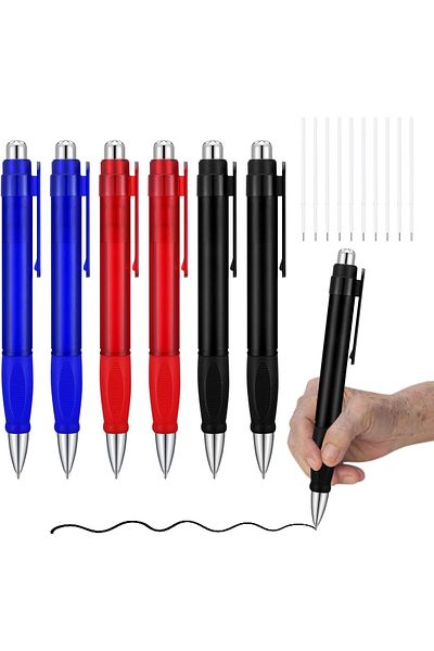 erorex 6Pcs Jumbo Ballpoint Pens Easy Grip Large Fat Pens With 10Pcs Refills Enhanced Writing Stability
