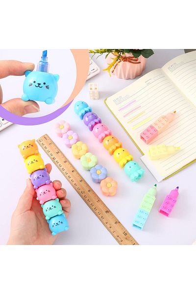 erorex 4 24Pcs Colorful Shaped Highlighters Pastel Mini Highlighter Set Highlighters Stackable Markers For