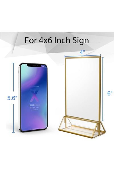 erorex 6 Pack 4 X 6 Clear Acrylic Sign Holder With Gold Borders And Vertical Stand Double Sided Table Menu