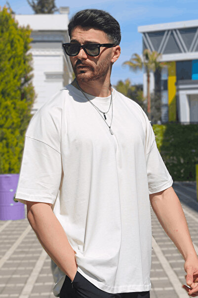 EydaMoon Ανδρικό λευκό μπλουζάκι με κοντό μανίκι από βιολογικό μονό ζέρσεϊ, εύκαμπτο, χτενισμένο βαμβακερό ύφασμα