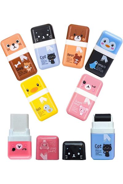erorex Pencil Erasers 6Pcs Pencil Eraser Shaving Roller Case For Easy Pick Up And Removal Animal Themed