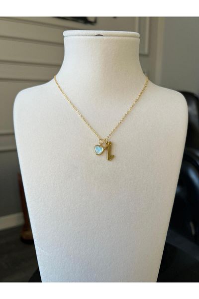 Store Letter I Necklace with Heart Charm and Steel Chain