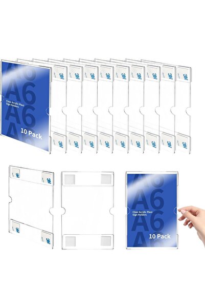 erorex 10 Pack Clear Acrylic Sign Holders A6 Acrylic Wall Mount Sign Holder With 3M Tape Wall Sign Memo