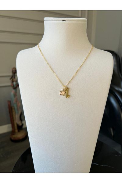Store Letter I Necklace with Star Charm and Steel Chain