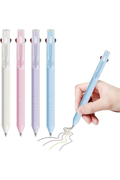 erorex 4 Pack Multicolor Retractable Ballpoint Pens 4 In 1 0.5Mm Colored Pens For Office And School Ideal