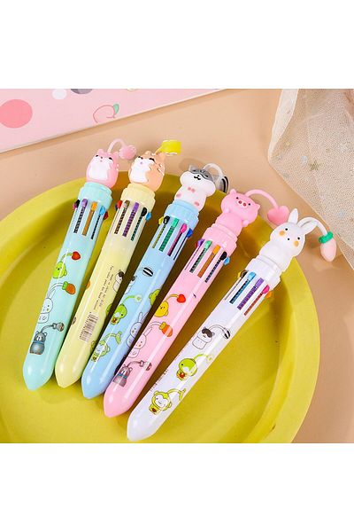 erorex 5 Pcs Multicolor Ballpoint Pens 10 In 1 Color Animals Retractable Cartoon Gel Pens Girls Boy