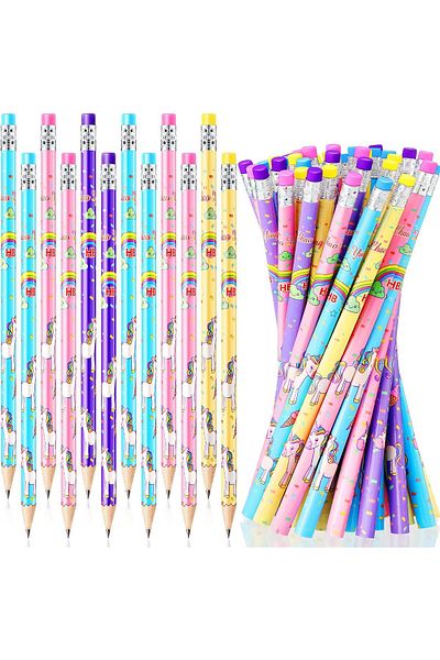 erorex 48 Pieces Unicorn Pencils For Girls Colorful Unicorn Pencils For Girls Kids Pencils With Erasers