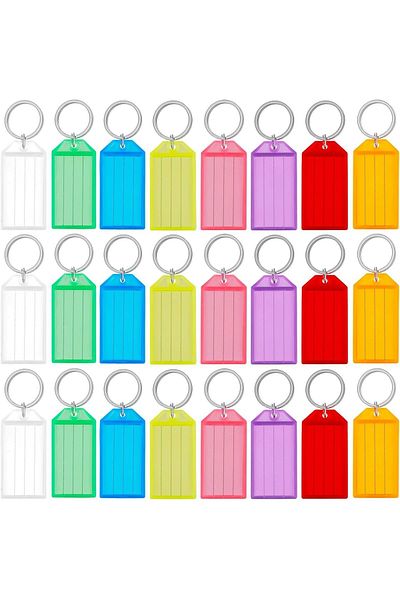 erorex Key Tags With Labels 24Pcs Key Rings With Tags Name Tags Plastic Key Labels Key Fobs With Labels Id