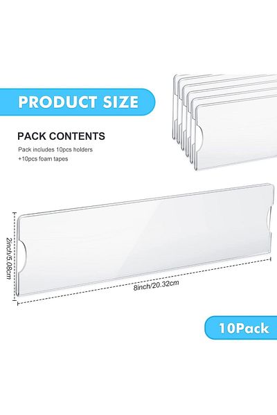erorex 2 X 8 Inch Acrylic Name Plate Holder 10 Pack Clear Acrylic Plastic Sign Holder Frame With Adhesive