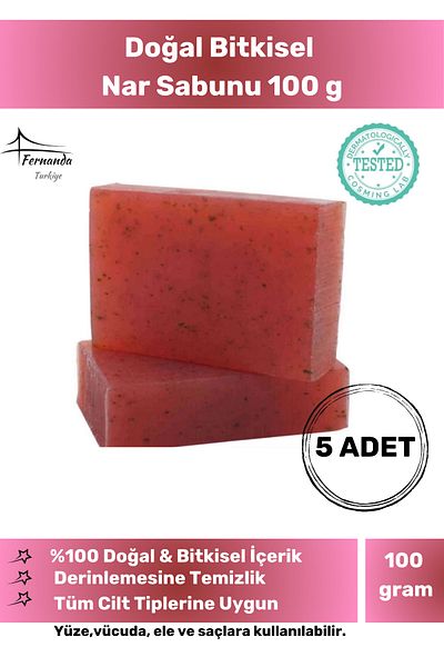 Fernanda 100% Natural Organic Pomegranate Soap Handmade Face Body Skin Original Herbal 100 g - 5 Pieces