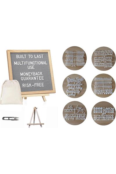 erorex Double Sided Felt Letter Board With Letters 25.4X25.4 Cm Rustic Wood Frame Message Board With