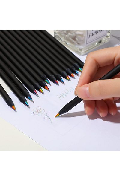 erorex Black Wooden Rainbow Colored Pencils 30 Pieces Rainbow Colored Pencils For Kids 7 Color In 1