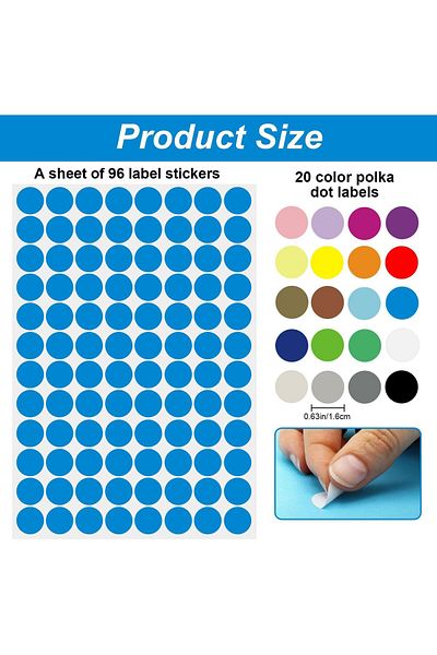 erorex Round Dot Sticker 1920Pcs Color Self Adhesive Coding Stickers Labels For Coloring Marking