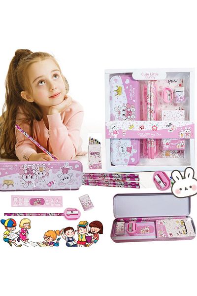 erorex 12Pcs Stationery Set Including Pencil Case Ruler Eraser 2 Pencils Pencil Sharpener And A Box Of